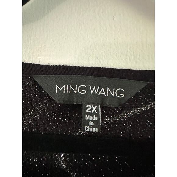 MING WANG Black Silver Abstract Sparkle Sheer Hem Knit Top Artsy - Sz 2X - Picture 3 of 5